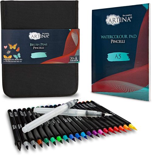 Σετ καλλιγραφίας Artina Pincelli 20 τεμ. χρωματιστων στυλων + 2 τεμ. στυλό ακουαρέλα
